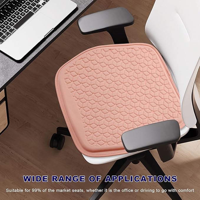 Gel Car Seat Cushion, Non-Slip Breathable Automotive Front Seat Bottom Cushion Pad, Comfortable & Cooling Seats Cover Interior Mat for Sedans SUVs Trucks, Car Accessories (Pink)