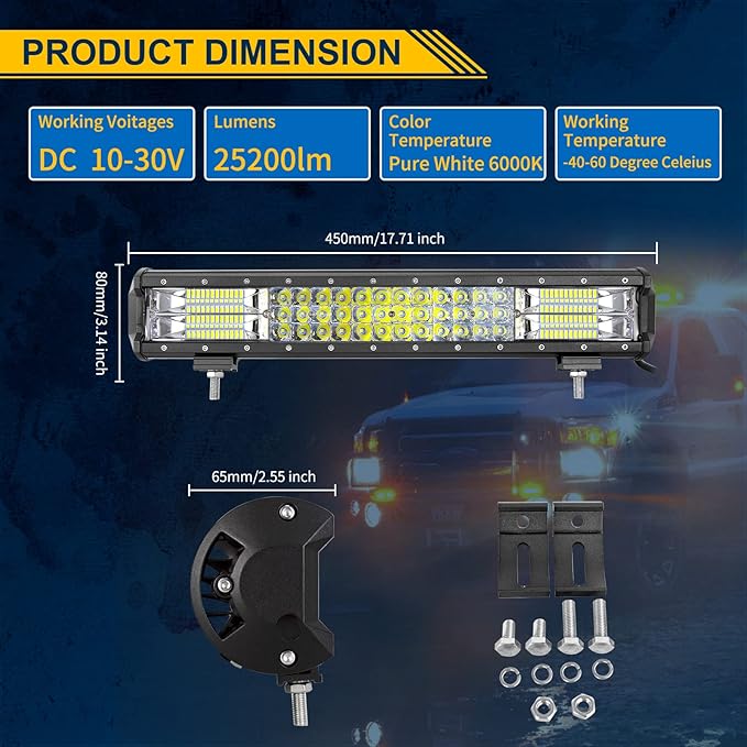 AUXTINGS 18 inch 252W LED Light Bar Triple Row Spot Flood Combo Beam Off Road Lights Waterproof Work Light with Wiring Harness for Jeep Trucks SUV ATV UTV Boat Lights, 12V 24V