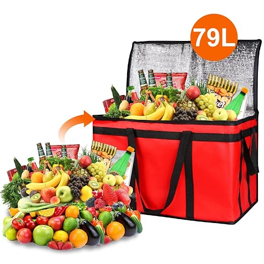 Bodaon 10-Pack Insulated Food Delivery Bag for Commercial Delivery, XXX-Large Grocey Shopping Bag for Catering, Cooler/Thermal Bags for Pizza, Red