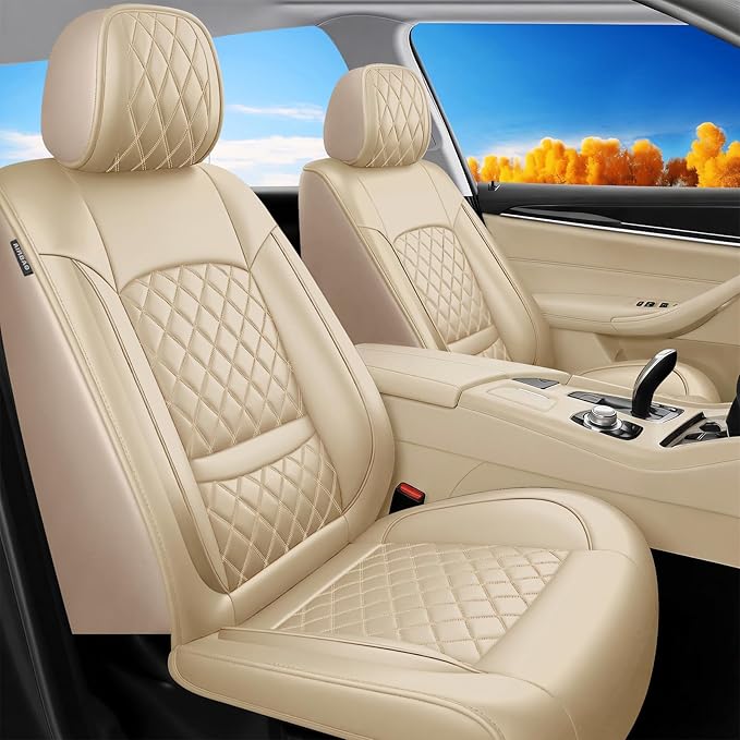 Fit for Santa Cruz Seat Covers Compatible with Hyundai Santa Cruz 2022-2026 - Waterproof Breathable Leather Automotive Seat Cushions Protector,Airbag Compatible,Full Set 5 Seats(Beige)