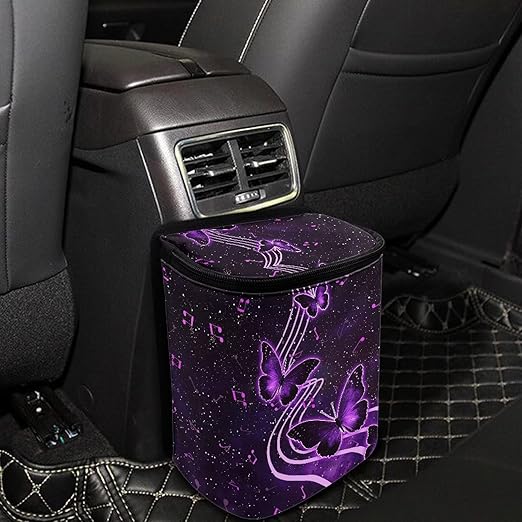 Aesthetic Butterfly Car Trash Can Auto Garbage Bag with Lid Leak-Proof Car Storage Bag Garbage Bag Hanging for Headrest Portable Vehicle Backseat Organizer