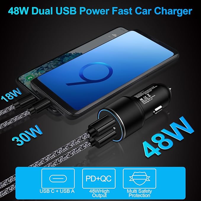48W USB C Car Charger, All Metal 12V USB Outlet PD & QC 3.0 Fast Charge iPhone Car Charger Adapter Type C Flush Fit Car Plug for iPhone 17 16e 16 15 14 13 12 11 Pro Max SE XR,Samsung S26 S25 S24 A17