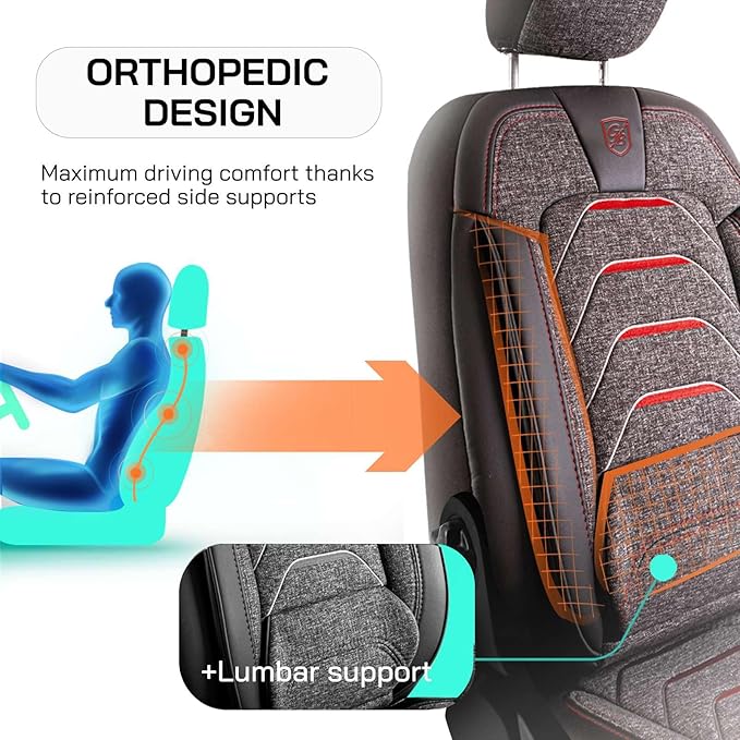 Premium Car Seat Covers Front Seat - Linen Car Seat Cover for SUV, Cars, Most Pickups, Smoke Grey-Red Stitching, Car Seat Protector, Car Seat Covers Front Seats, Car Seat Protector