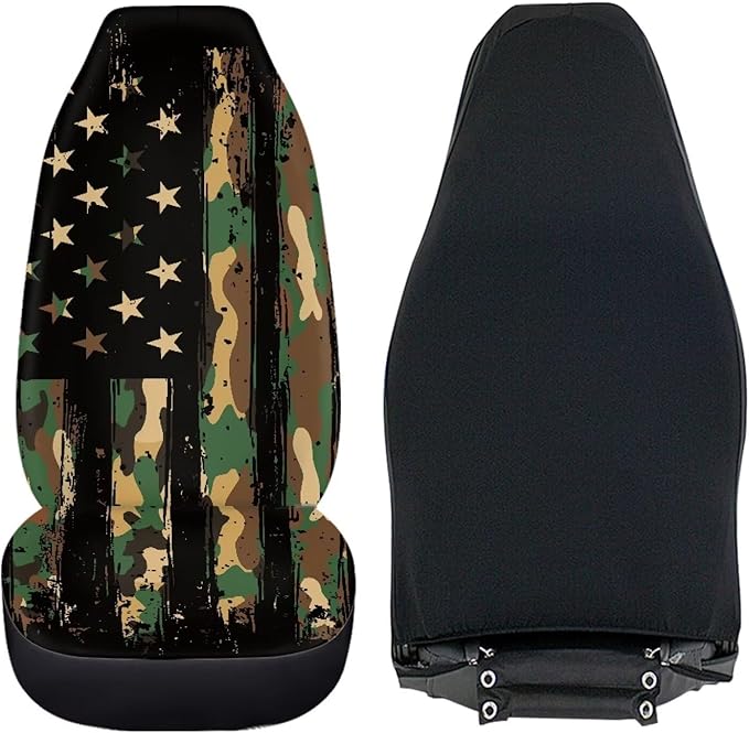 ELEQIN Car Seat Covers, Camo US Flag Print Seat Cover Front Car Seat Cushion, Front Auto Protector Universal Fit Most Cars, Automotive Interior Accessory