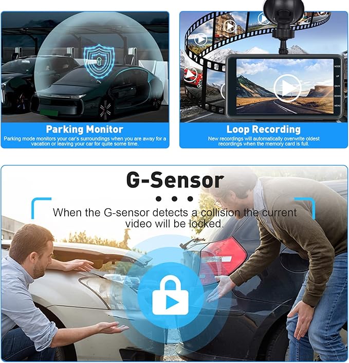 Roinvou Dual Dash Cam Front and Rear View, 4'' LCD Touch Screen FHD 1080P Dashboard Camera Recorder Car Dashcam with Rear Camera, G-Sensor, HDR, Loop Recording, Parking Mode, Motion Detection