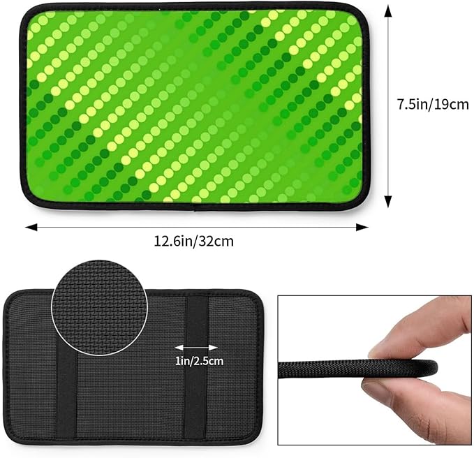 Satin Dots - Shades of Lime Green Universal Center Console Armrest Cover Pad Car Armrest Protector for Most Cars, Suvs & Trucks, Cushion with Easy Installation