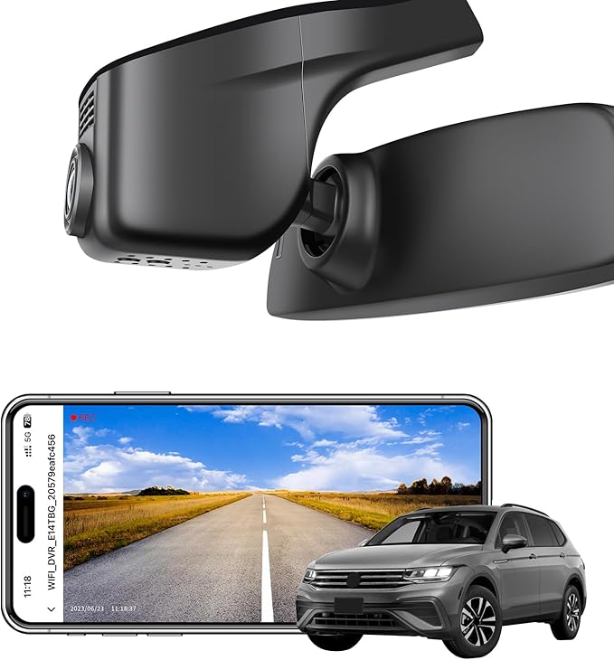 Mangoal 4K Dash Cam Custom fit for Volkswagen Tiguan 2018-2024 Gen2 AD/BW (Model A Black), Integrated OEM Look, UHD 2160P Video, App & WiFi, Loop Recording, Easy to Install, GPS, 64GB Card