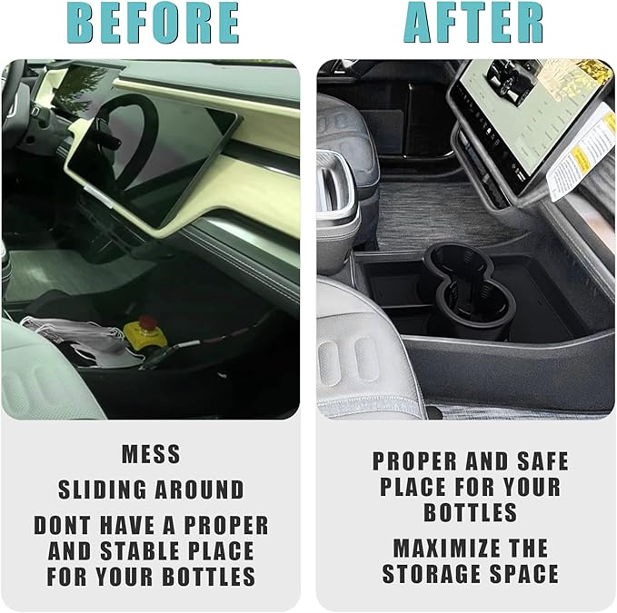 BestEvMod for Rivian R1T R1S Lower Center Console Organizer Tray Compatible with Rivian R1T R1S 2022 2023 2024 Fit 32oz Bottle Accessories(Black)