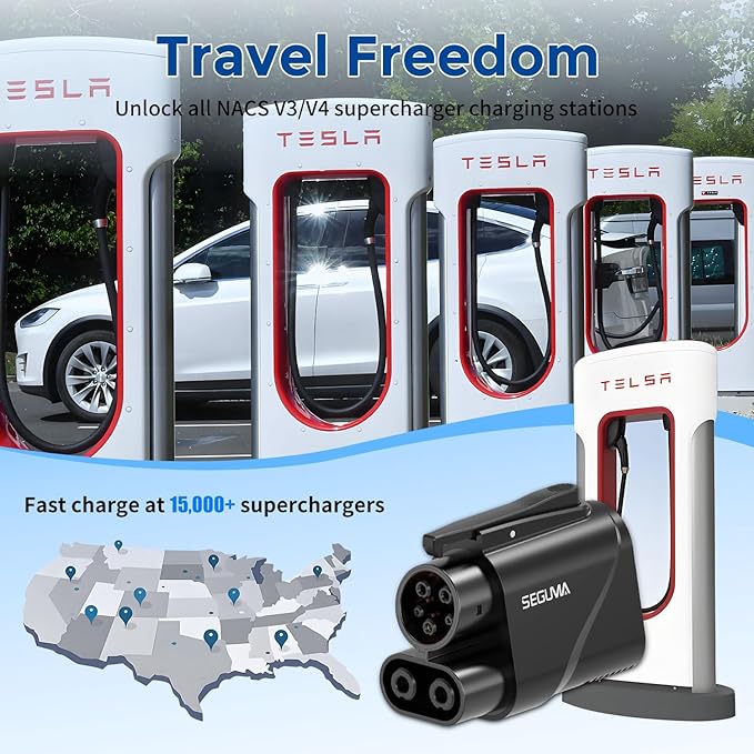 NACS to CCS1 Charging Adapter, 500A/1000V 250 kW DC Fast Charger Adapter Compatible with Tesla Superchargers Stations, Electric Vehicle Charging Adapter for Ford, Rivian, GM, Volvo, Polestar EVs