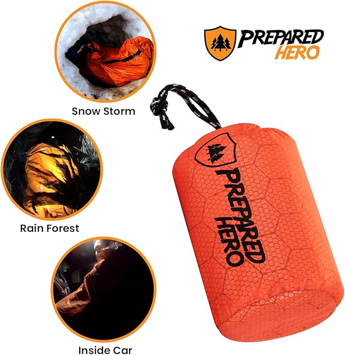 Prepared Hero Survival Bag - Emergency Sleeping Bag, Thermal Bivy Sack for Camping, Hiking, Outdoor. Lightweight, Portable, Survival Shelter