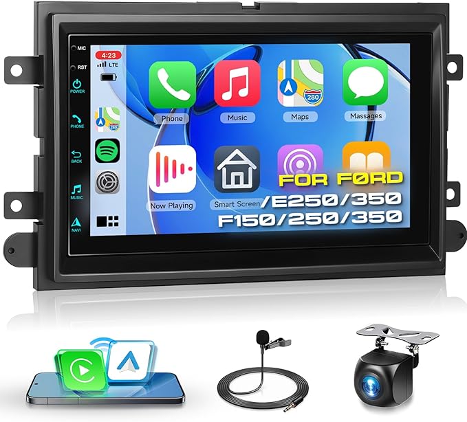 2G+64G Car Radio for Ford F150/F250/F350/E250/E350 Edge Fusion Explorer with Wireless Carplay Android Auto, 7 inch HD Touch Screen Car Stereo with Bluetooth/GPS/WiFi/FM/SWC/USB/HD Backup Camera