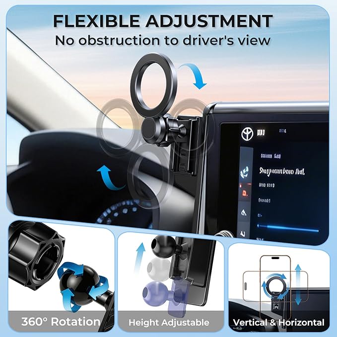 Car Phone Holder for Toyota RAV4 2025 2024 2023 2022 2021 2020 2019 7/8-Inch (Not for 9/10.5-Inch) 360° Rotation Magnetic Cell Phone Mount, Compatible with Magsafe, Does Not Affect Air Vent