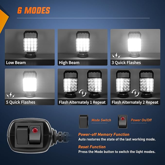 Nilight LED Light Bar 4Inch 48W Square Portable Flood Pod Cigarette Lighter Powered with Wiring Magnetic Base 16LEDs Fog Driving Work Roof Bumper Lights for Truck Tractor Golf Cart UTV
