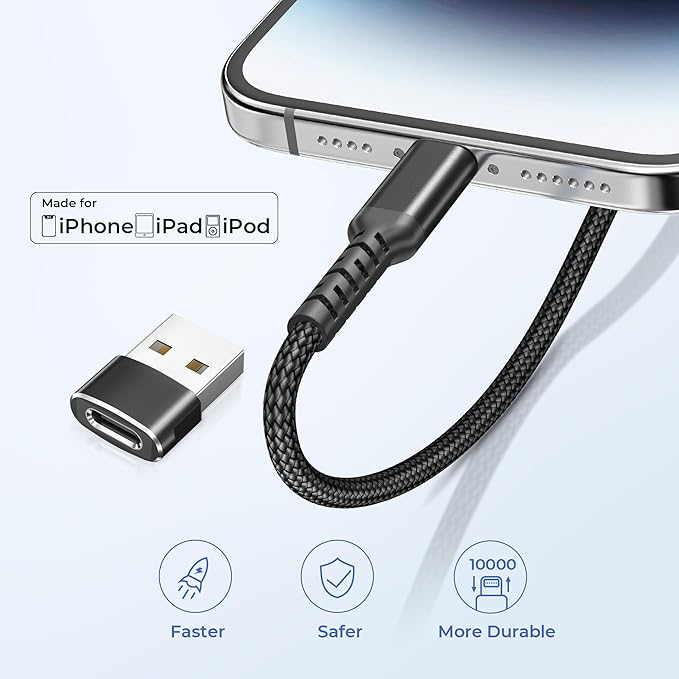 Basesailor USB C to Lightning Charger Cable 6.6ft with USB A Adapter,Type C Power Delivery PD Fast Charging Cord for iPhone 11 12 13 14 Mini Pro Max,SE,iPad 8th 9th Generation