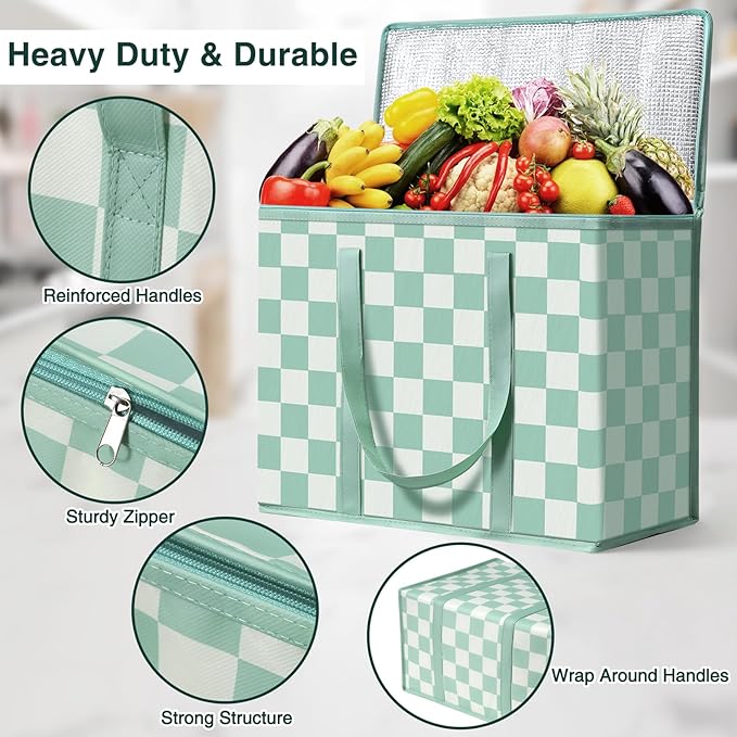 2 Pack Insulated Reusable Grocery Bags, Heavy Duty Warming Large Capacity Collapsible Cooler Delivery Bags for Pizza, Hot and Cold Food, Party Catering