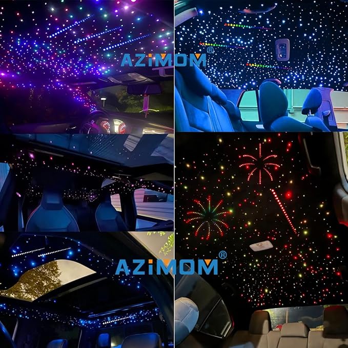 AZIMOM 4Colors 2 in 1 Meteor Twinkle Fiber Optic Starlight Headliner Kits 1200pcs 0.03in 9.8ft Fiber Strands,RGB Meteor Shooting Star 240pcs, Sound Remote APP Control Home Ceiling Car Headliner Decor