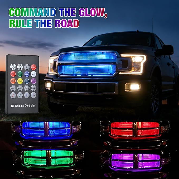 Nilight 4Pcs 24inch LED Grille Lights 144 LEDs RGB Multi Color Exterior Lighting Kit with Sound Active Function and Wireless Remote Control for Cars Van SUV Truck
