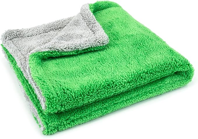 Autofiber Royal Plush Double Pile Microfiber Detailing Towel - Pack of 3, Green/Gray (16 inch x 16 in, 700 GSM)