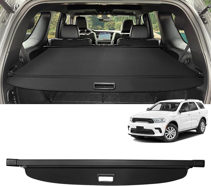 Cargo Cover for Dodge Durango 2011-2026(Not for R/T) Fit 2nd Row Installation Port Retractable Trunk Cover Security Shielding Shade Cargo Luggage Cover Trunk Privacy Protection (Carbon Fiber Texture)