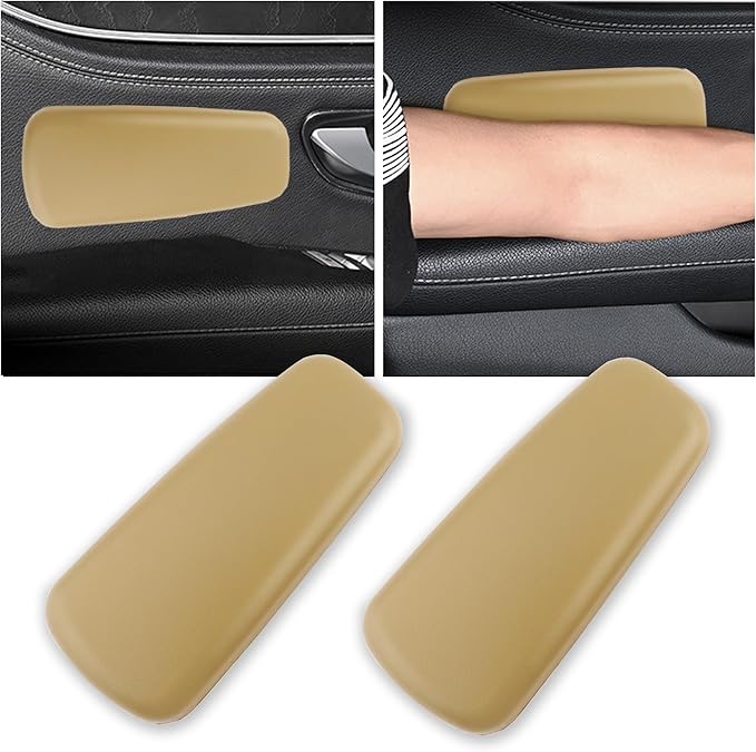 OFBAND 2PCS Elbow Pad Arm Rest, Soft Leather Arm Rest Pillow with One-Piece Molding for Comfortable Support, Universal Car Accessories, Knee Cushion, Door Armrest Pads (Beige)