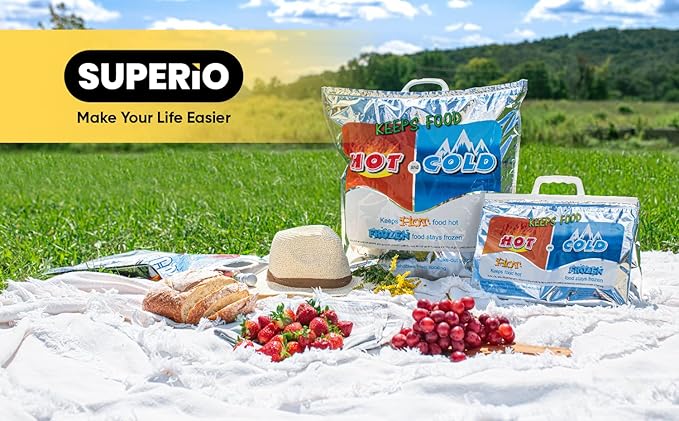 Superio Hot and Cold Insulated Bags for Food Delivery, Grocery Shopping Bags, Food Storage for Hot and Frozen Food for Travel, Disposable Cooler Bag, Reinforced Thermal Lunch Bag (1, 16"x19.25")