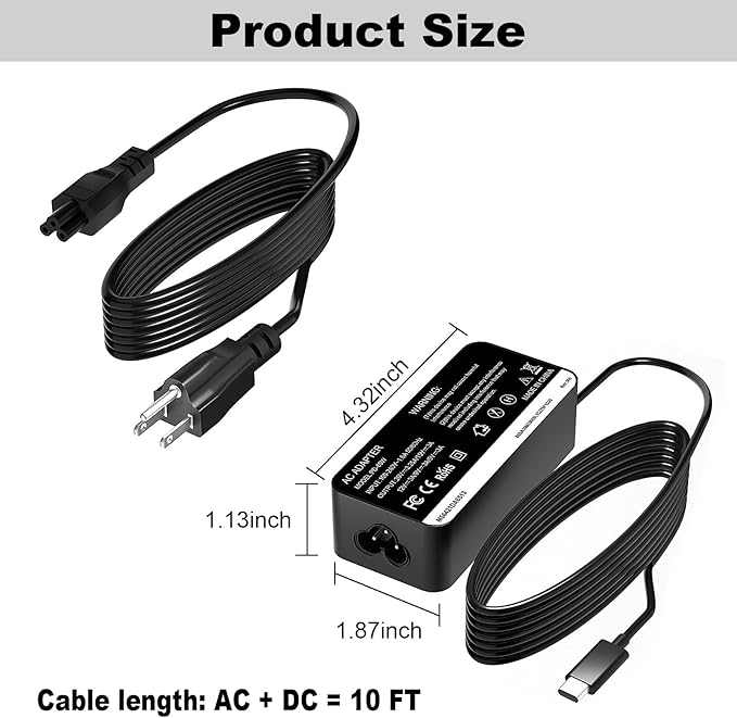 65W USB-C Charger Cable for NOCO UltraSafe Portable Jump Starter Compatible with NOCO Boost X GBX45 GBX55 GBX75 GBX155 Power Adapter Cord