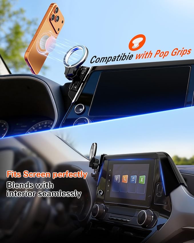 pop-tech Magnetic Car Mount for Toyota Highlander 2020 2021 2022 2023 2024 2025 2026: for MagSafe Strong Magnets Cell Phone Holder Fit 8-Inch Touch Screen Cradles for iPhone Accessories
