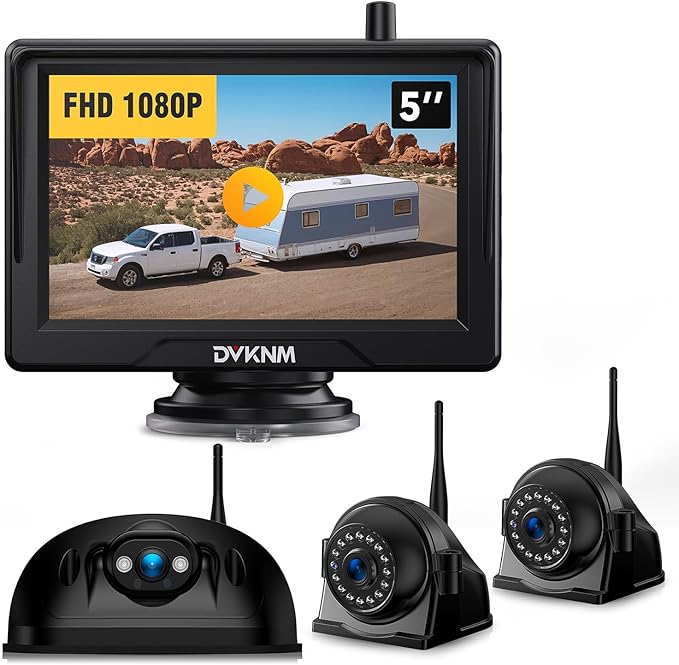 Wireless RV Backup Camera System for Furrion Pre-Wired RVs Truck Trailer, FHD 1080P 5" IPS Monitor with 1 Rear & 2 Side View Cameras, Loop Recording Night Vision IP69 Waterproof Plug & Play F5-3