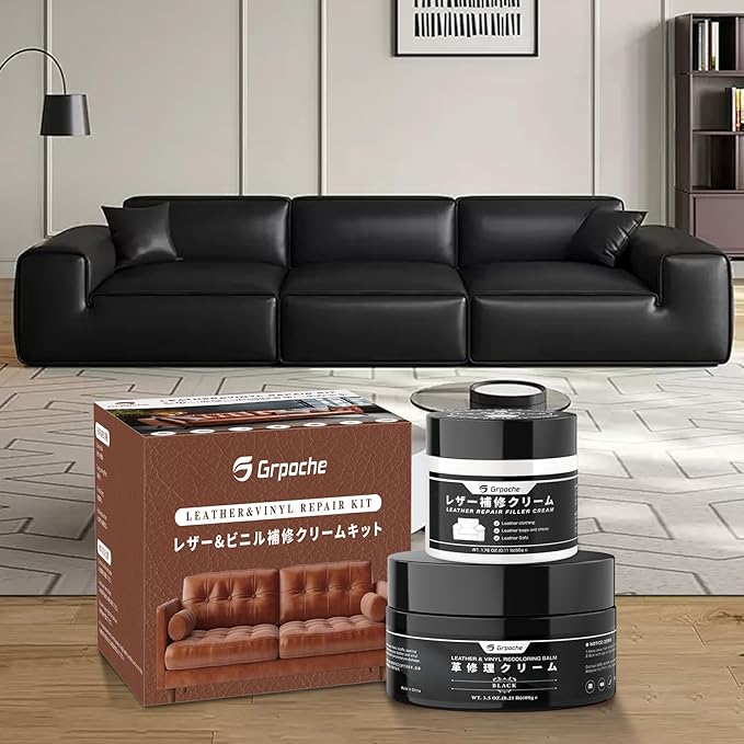Leather Recoloring Balm Black, Mink Oil Leather Conditioner & Leather Filler Cream, Leather Repair Kit for Furniture,Vinyl Repair Kit Restore Couches, Car Seats, Purse, Scratch, Peeling, Burn Holes
