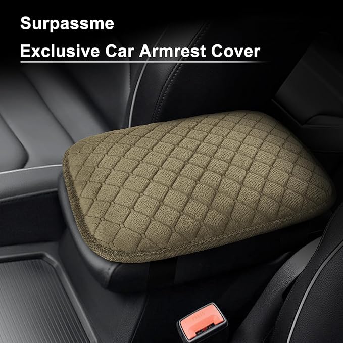 surpassme Car Center Console Pad Protector, Comfortable Car Armrest Seat Box Cover/Cushion Universal for Car/SUV Cushion Accessories(Kahki)