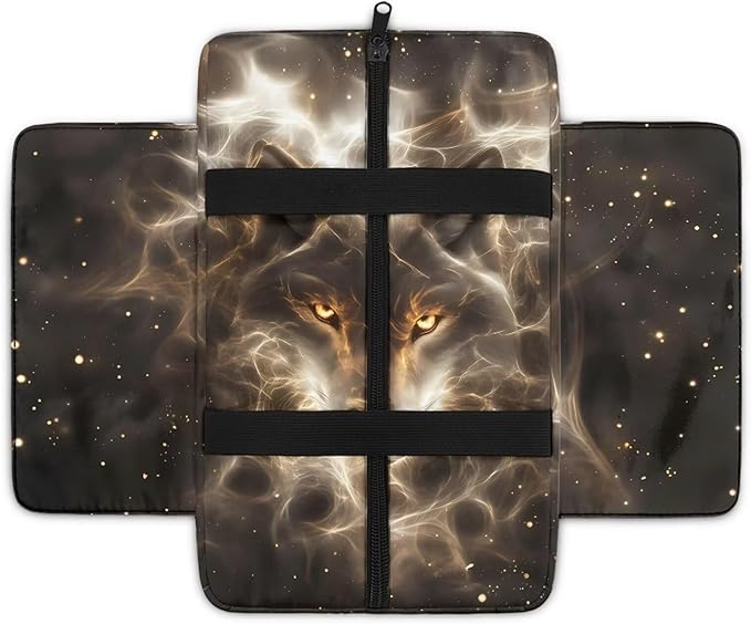 Car Center Console Cover Non-Slip Armrest Protector with 4 Storage Bags Wolf Print Car Armrest Seat Box Pad Car Interior Accessories for Most Vehicle