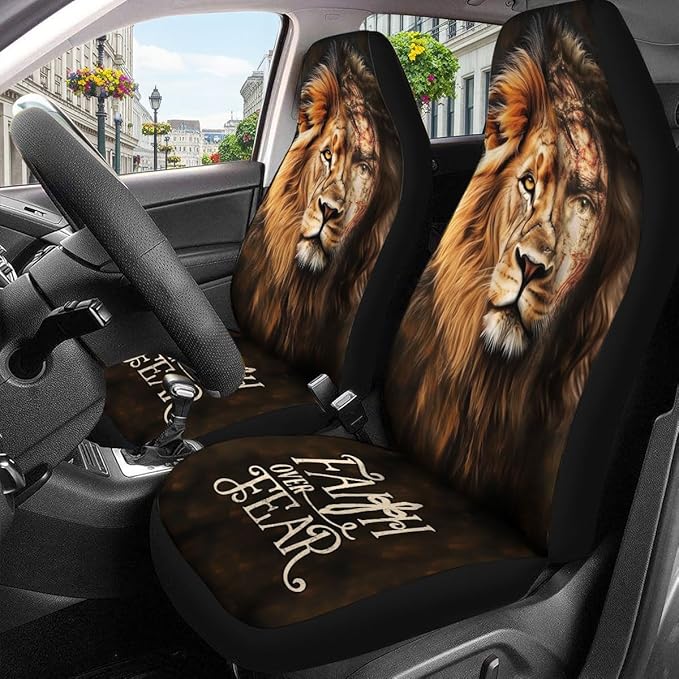 GENANY Lion of Judah Car Seat Covers Set of 2, Breathable Front Seat Covers for Truck Sedan SUV, Christian Car Accessories, Christian Gift for Women Men