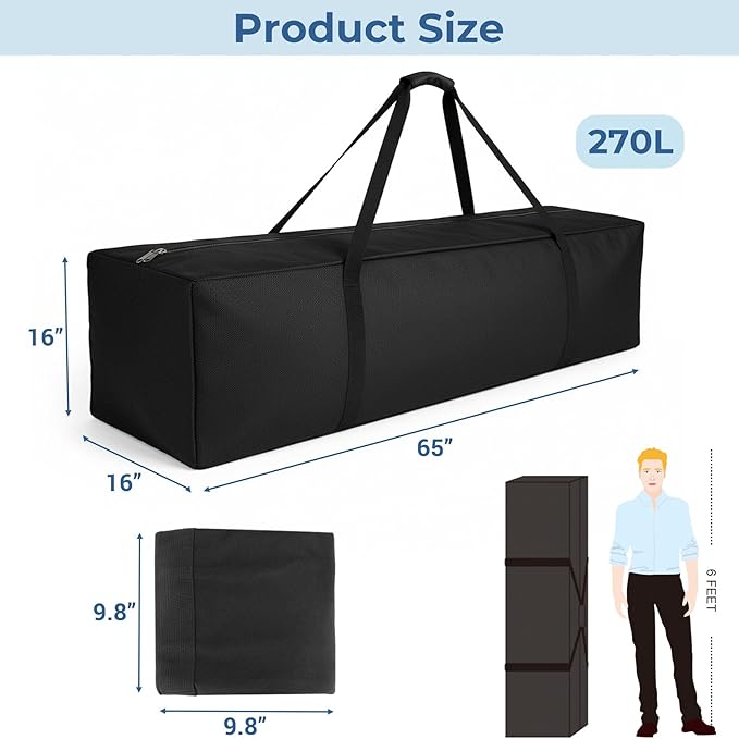 COOLBEBE 65" Sports Duffle Bag - 270L Extra Large Travel Duffel Luggage Bag with Upgrade 2-way Lockable Zippers, Sturdy & Water Resistant Long Duffle Bag for Camping Moving (Black 65inch)