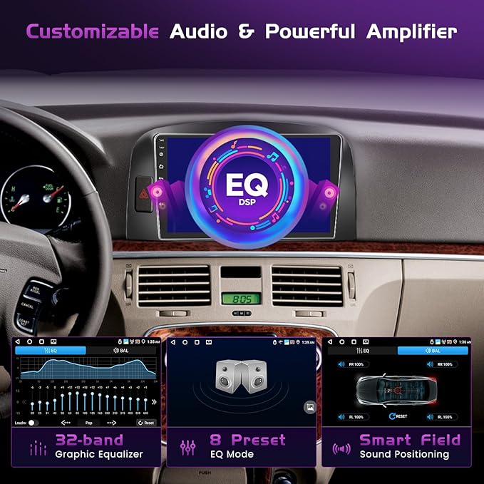 4+64GB Android 15 Car Stereo for Hyundai Santa 2004-2008 Wireless Carplay Android Auto 9" Touch Screen Car Radio Dash Kit with GPS WiFi Bluetooth SWC DSP EQ Mirror Link Backup Camera