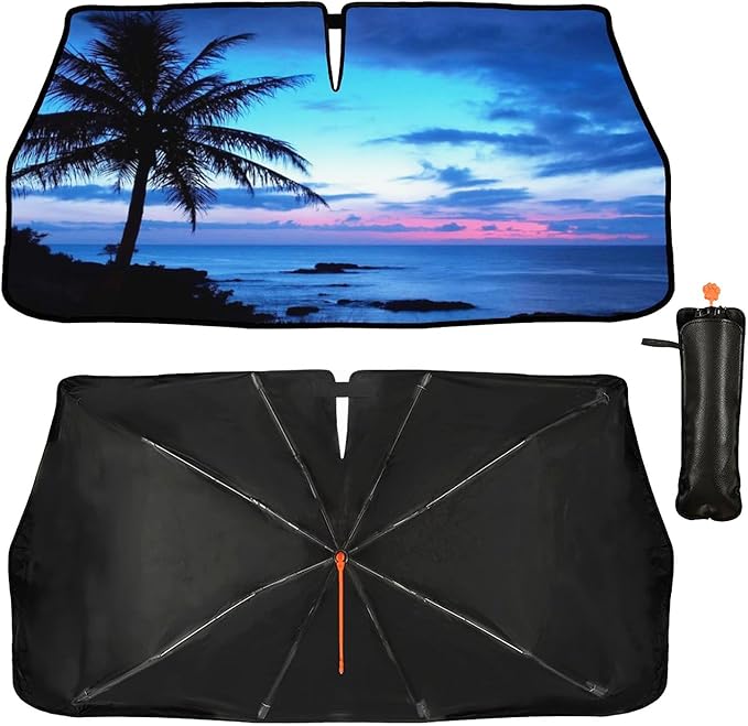 Palm Tree Car Sun Shade Umbrella Beach Coconut Tree Windshield Sun Shade for Car Rotable Umbrella Block UV & Heat Sunshades for Front Window Sunshade Covers for Auto Sedan SUV Pickup
