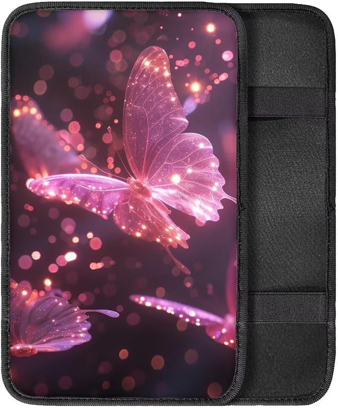 Auto Center Console Pad for Women Butterfly Car Armrest Cushion Covers, Automotive Body Parts Easy to Install & Wash