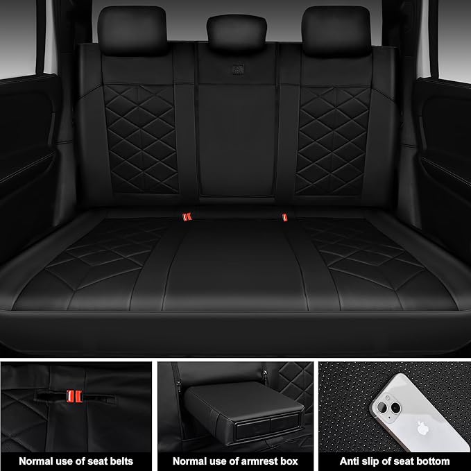 CAR PASS Nappa Leather Waterproof Car Seat Covers Full Set, 3D Foam 5 Seat Covers Full Set with Rhomb, Comfort Universal Fit for Most SUV Truck Sedan, Airbag Compatible, 5 Seats Leatherette All Black