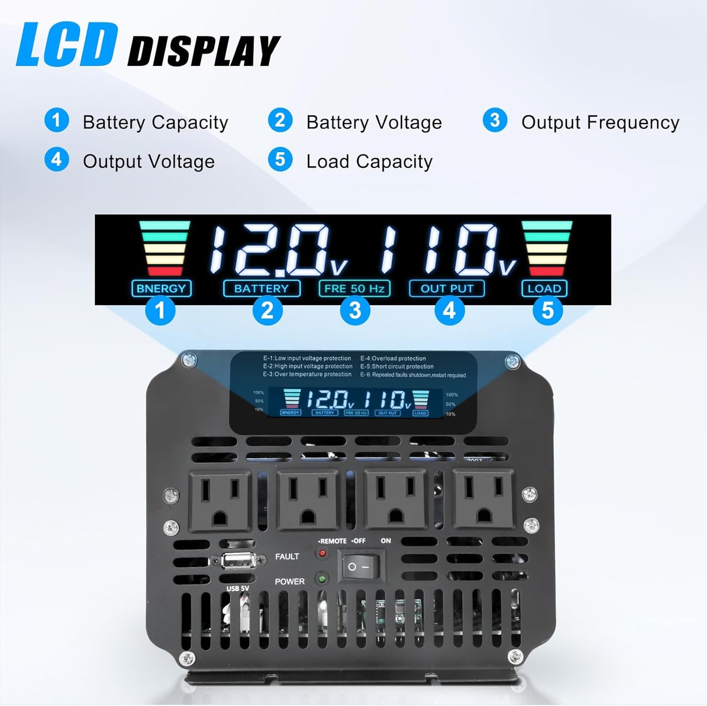 LVYUAN 3000 Watt Power Inverter 12V to 110V 120V for Vehicle, Solar Inverter System, Heavy Duty, RV, Truck, Off Grid,Camping with 4 AC Outlets, LCD Display, Wireless Remote Control, Car Power Inverter