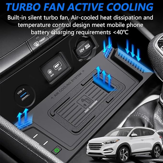 Wireless Car Charger for Hyundai Tucson 2015 2016 2017 2018, Wireless Fast Phone Charging Pad with 18W QC3.0 USB, Fit for Hyundai Tucson SE/Eco/Sport/Limited Interior Accessories Upgrades
