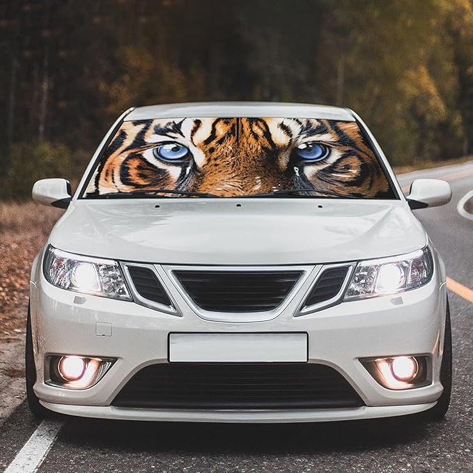 Socira Tiger Eye Car Window Shades Windshield Sun Shade Umbrella Foldable Tiger Sunshade for Front Window Auto Windshield Sunshade Covers Car Accessories 57'' X 30''