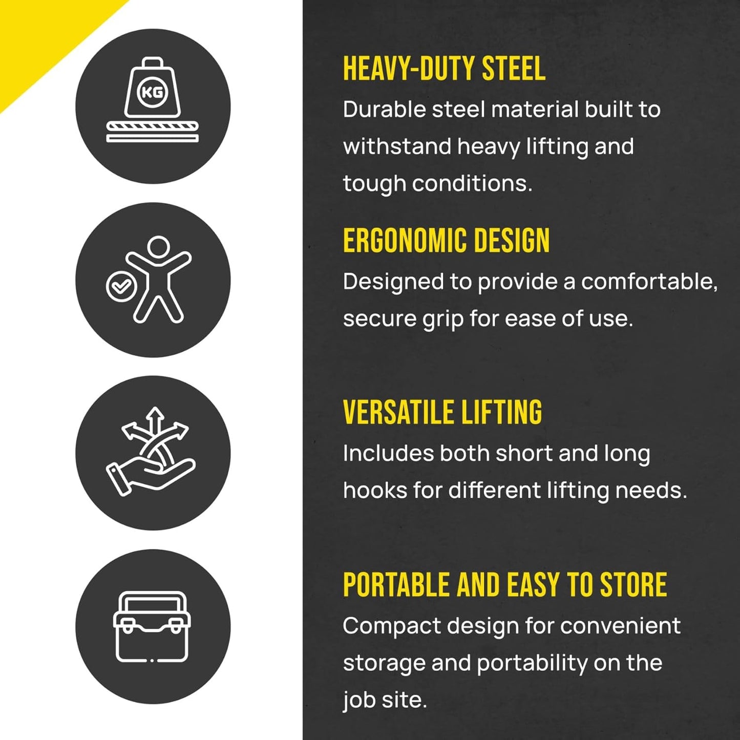 T&T Tools Lid Sling Hook (Short Hook 1.5 Inch Style) - Lift Manhole Covers & Handhole Lids, Versatile Lifting Hooks, Rigid Steel Tool Hook for Moving