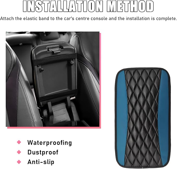 Car Center Console Cushion Pad, PU Leather Waterproof Auto Armrest Box Cover Protector, Comfortable Armrest Seat Box Cover Mat, Universal Car Accessories for SUV Truck (Black Green)