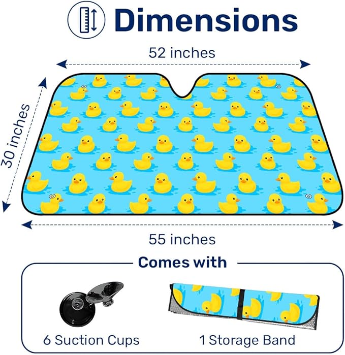 GENANY Blue Rubber Duck Windshield Sun Shade for Car SUV Truck (55x30 Inches), Sun Shade Windshield, Shades for Windows, Protector Blocks UV, Car Decor