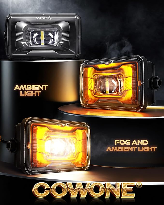 1000% Bright 4 Inch LED Fog Lights with Patented Amber Ambient Lights Compatible with Ford F150 2015-2020,2017-2019 F250 F350 F450 F550 Super Duty Bumper Driving Fog Lights Assembly