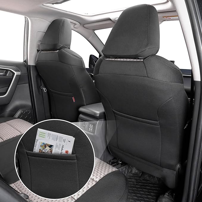 coverdream 2026 Rav4 Seat Covers Custom Fit for 2026 Toyota Rav4 Hybrid (Woodland/Limited) SUV,Full Set Polyester Car Seat Protector Black & Beige