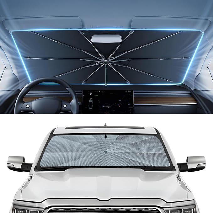 Autorder Windshield Sun Shade Umbrella for 2019-2026 Dodge RAM 1500 Accessories,Upgraded Ice Crystal Material,Easy Setup Umbrella Sunshade for Car Windshield,100% Sun Blocking