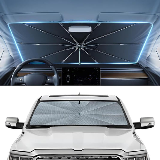 Autorder Windshield Sun Shade Umbrella for 2019-2026 Dodge RAM 1500 Accessories,Upgraded Ice Crystal Material,Easy Setup Umbrella Sunshade for Car Windshield,100% Sun Blocking