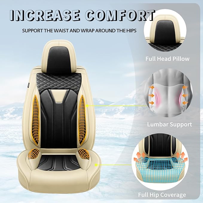 Fit Tucson Car Seat Covers Compatible with Hyundai Tucson 2010-2026, Premium Leather Breathable,Wear Resistant, Airbag Compatible, All-Weather Protection & Full Coverage, Full Set Beige&Black