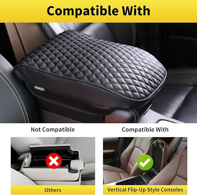 WEIHAO Large Car Arm Rest Cover Pad, 13.8x10.7x2.2 inch Oversize Car Armrest Cushion, Wide Memory Foam Leather Car Center Console Cushion Pad (Black-1PC)