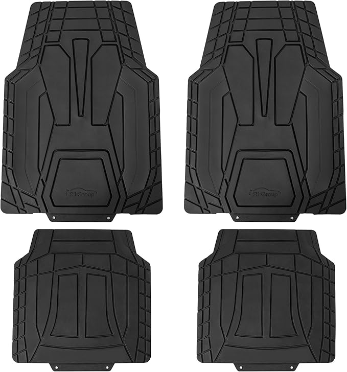 FH Group Heavy-Duty Rubber Floor Mats for Cars, Universal Fit Full Set, Climaproof, Trimmable, Stripe Design, Black - for Most Sedan, SUV, Truck